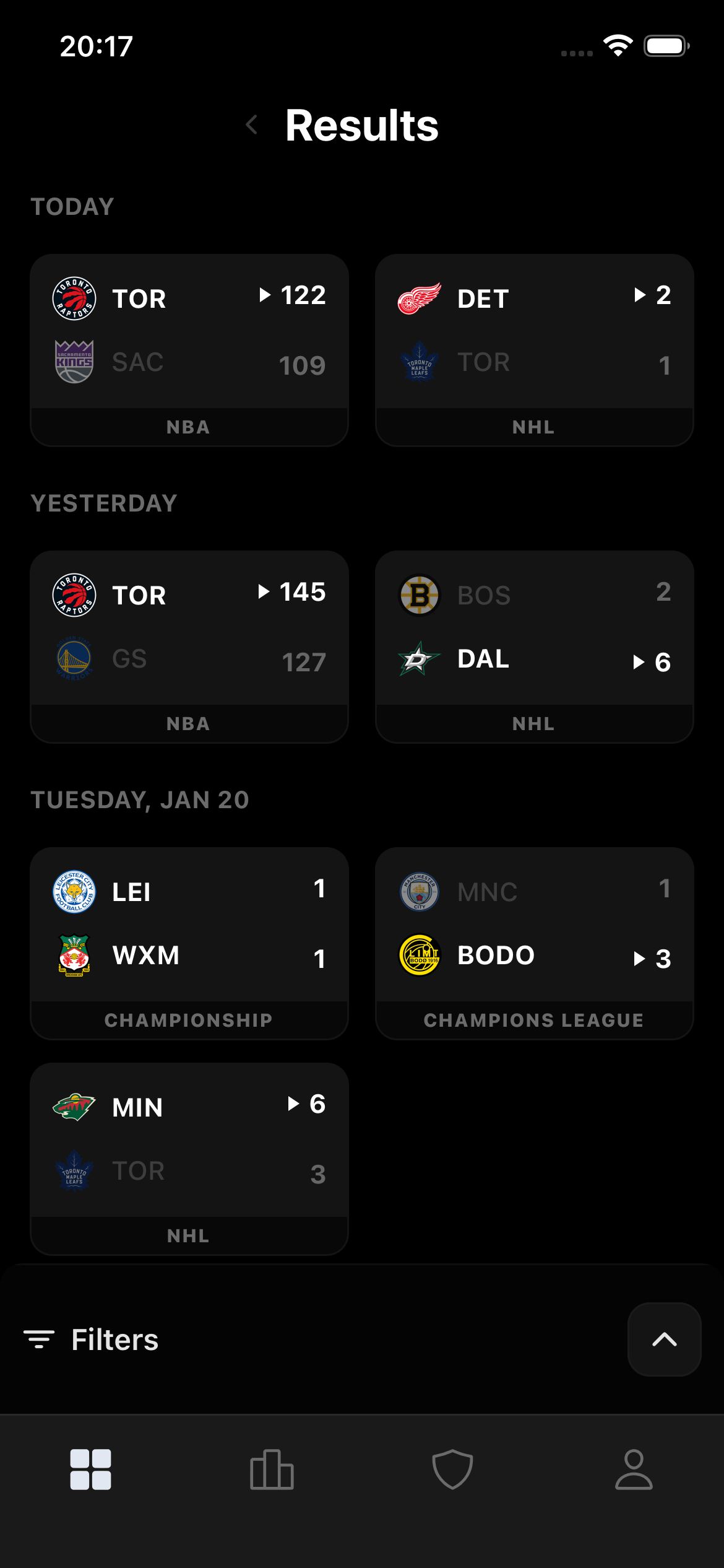 Sideline app - Results