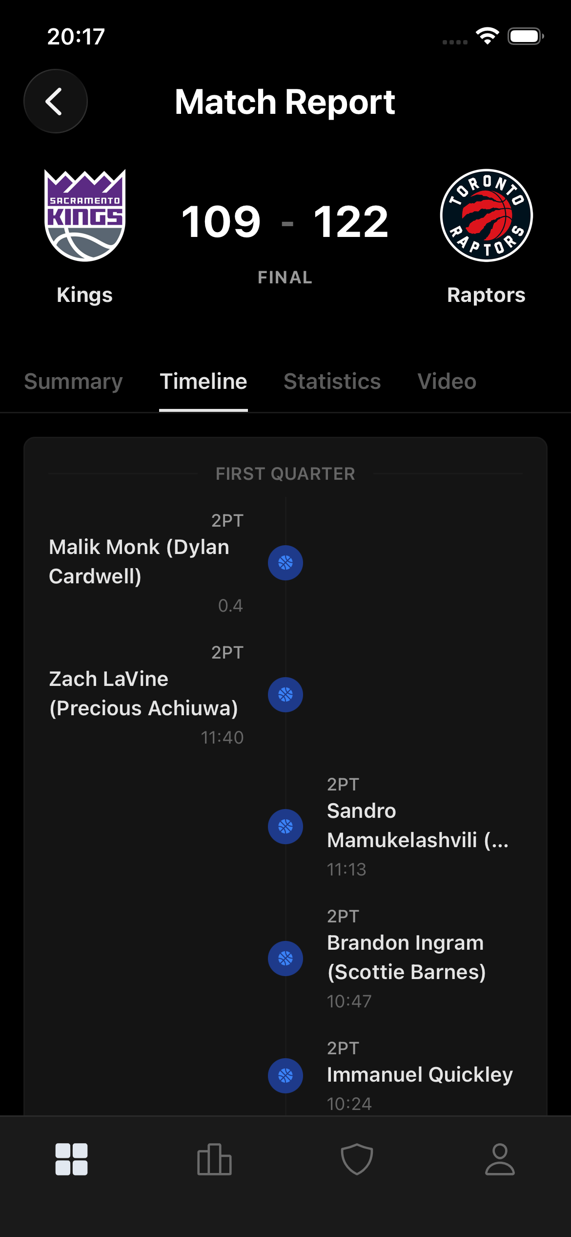 Sideline app - Timeline